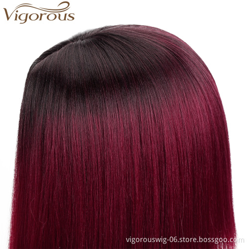 Black Ombre Wine red Synthetic no lace Wig For black Women Short Straight Bob Wigs High Temperature Fiber Middle Part